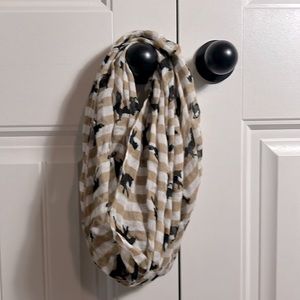 Equestrian Scarf - Cream with Tan Stripes and Black horse